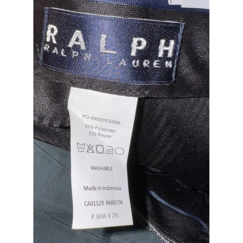 Polo‎ Ralph Lauren Pants Mens 36 X 29 Gray Check Flat Front Casual Dress New